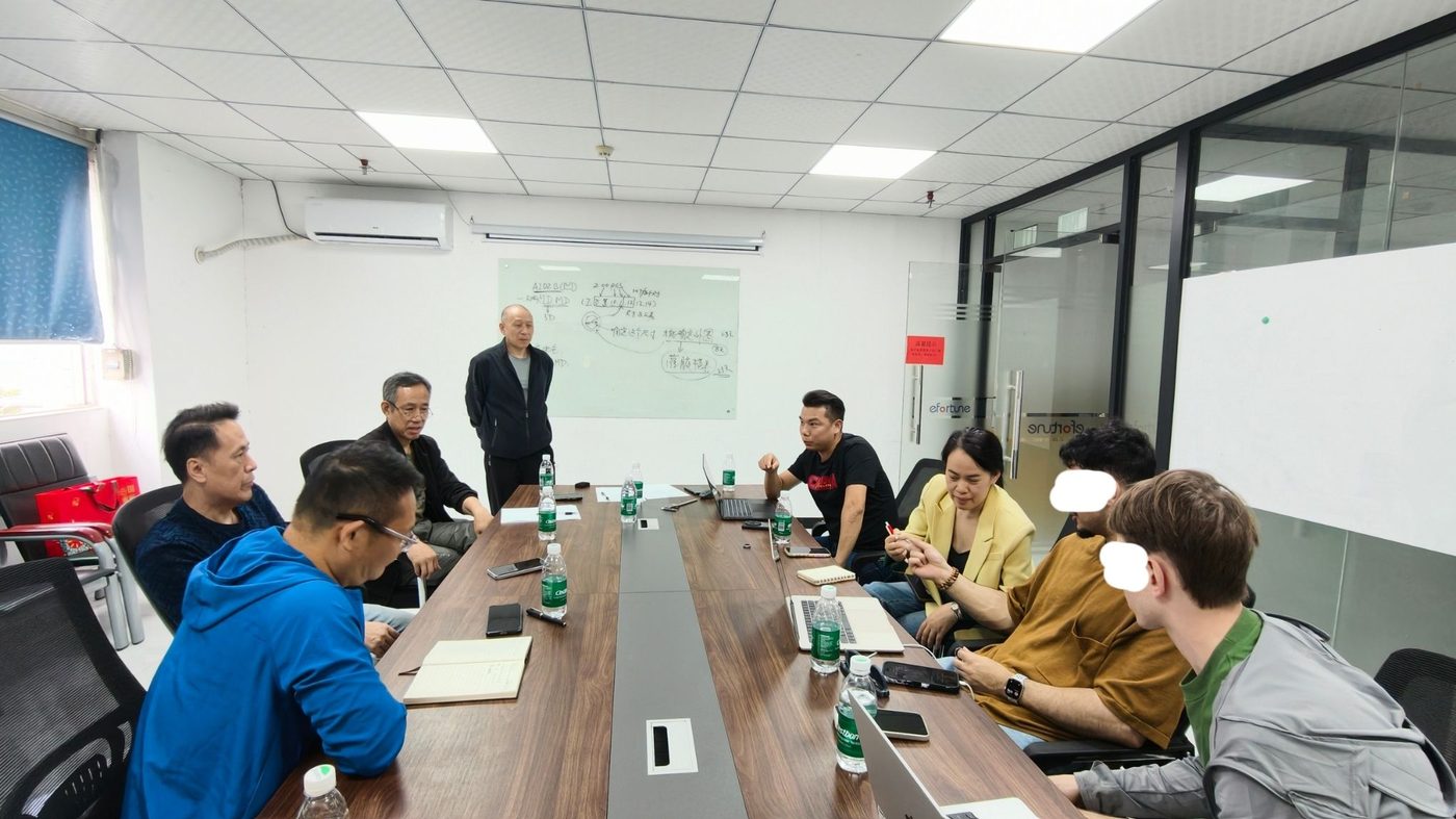 Amora team meeting with a factory partner in Shenzhen